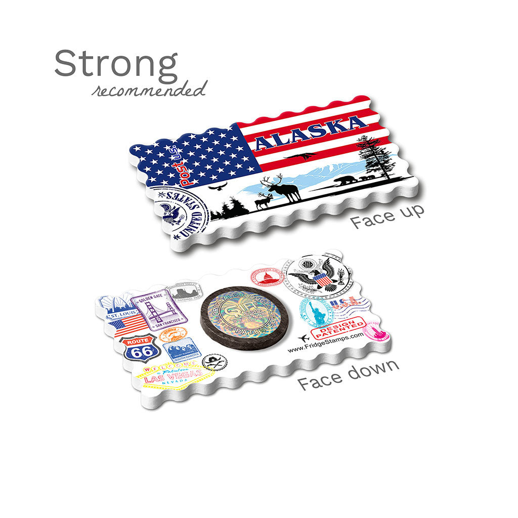 Strong Fridge Magnet - Alaska decorated USA Flag